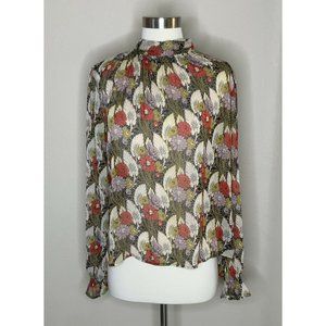 Topshop Women’s Floral Black Red Purple \ Open Back Top Shirt Blouse 4 Euc